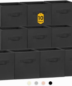 Criusia Storage Cubes. 11 Inch Clothes Storage Bins for Shelves Closet (10 Pack). Fabric Collapsible Storage Bins with Dual Handles. Cubby Storage Baskets for Magazines. Dorm Essentials (Black)