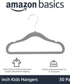 Alternative view of Amazon Basics Kids Velvet Non-Slip Space Saving Clothes Hangers with Shoulder Notches. Sturdy Closet Organizer for Baby/Toddler. 11.6. Gray. 30-Pack